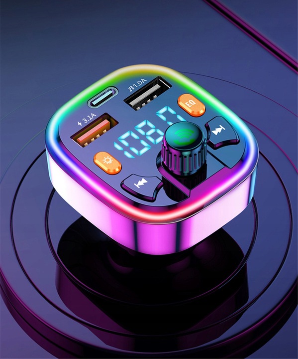 TRANSMITER FM BLUETOOTH 5.0 ŁADOWARKA QC 3.0 PD 20W RGB 2x USB USB-C