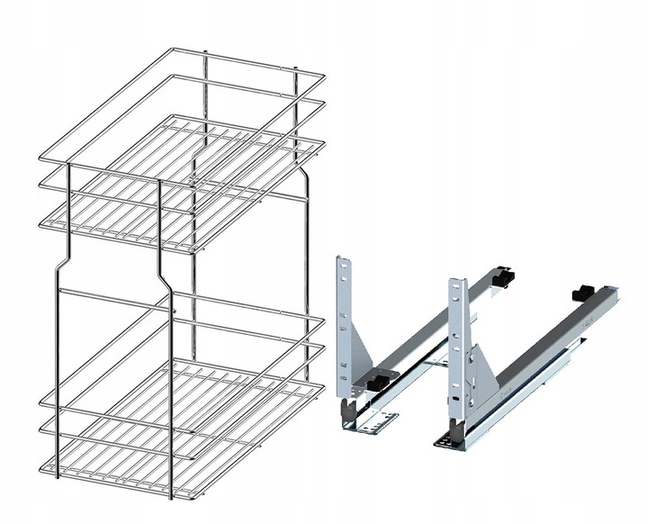 KOSZ CARGO MINI DOLNE PODBLATOWE 2 PÓŁKI 300 CICHY DOMYK WYSUW CHROM