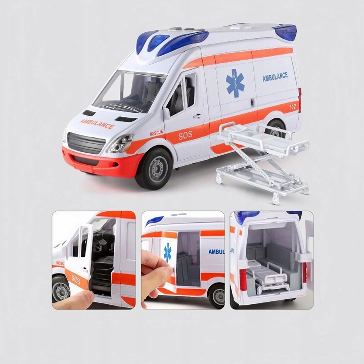 AMBULANS KARETKA POGOTOWIA AUTO Z DŹWIĘK POGOTOWIE OTWIERANE DRZWI ŚWIATŁO