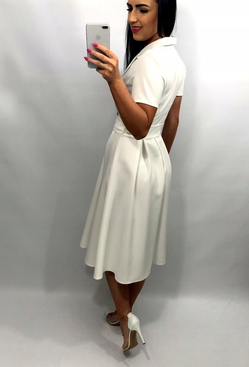 Sukienki Damskie na Komunię Chrzciny Wesele Elegancka Rozkloszowana Róż M