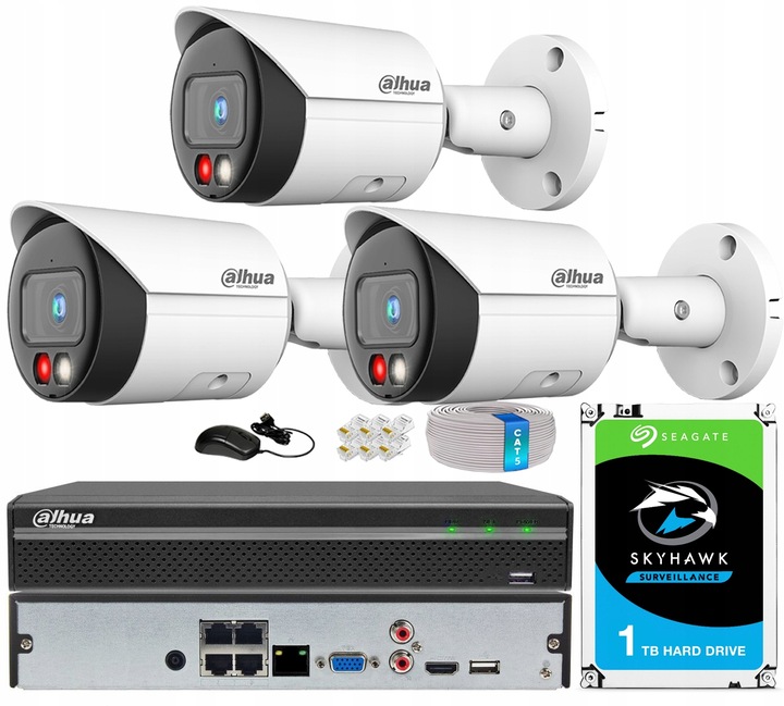 Zestaw do Monitoringu IP 3 Kamery 8Mpx Dahua IPC-HFW2849S-S-IL-0280B + NVR