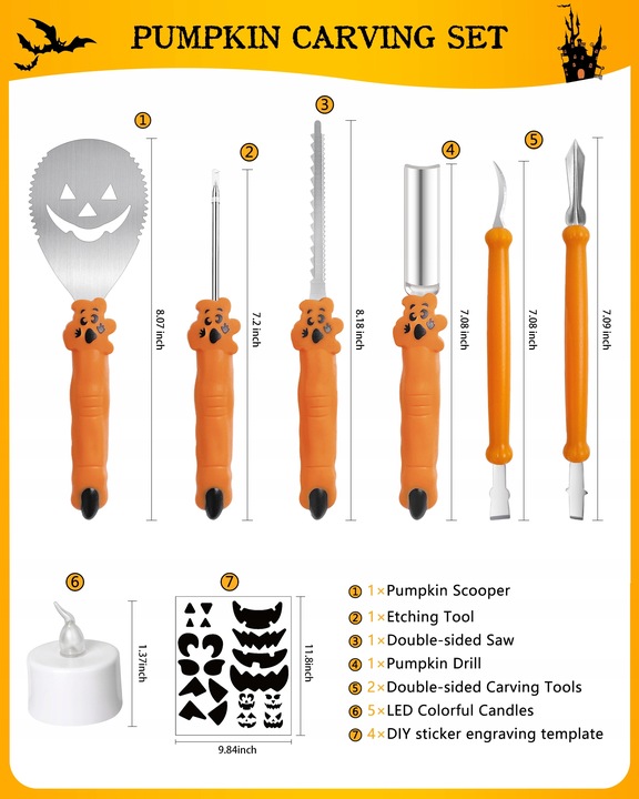 OSTRY ZESTAW DO RZEŹBIENIA DYNI HALLOWEEN