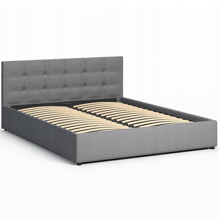 Łóżko tapicerowane 140×200 z pojemnikiem i zagłówkiem Mira szare 028-28