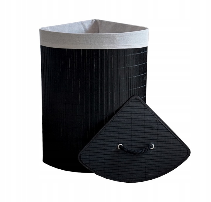 KOSZ BAMBUSOWY NA PRANIE BIELIZNĘ Z POKRYWĄ NAROŻNY POJEMNIK DUŻY 60L