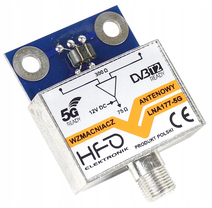 Wzmacniacz antenowy DVB-T2 dopuszkowy LNA-177 5G 27dB zasilanie 12V