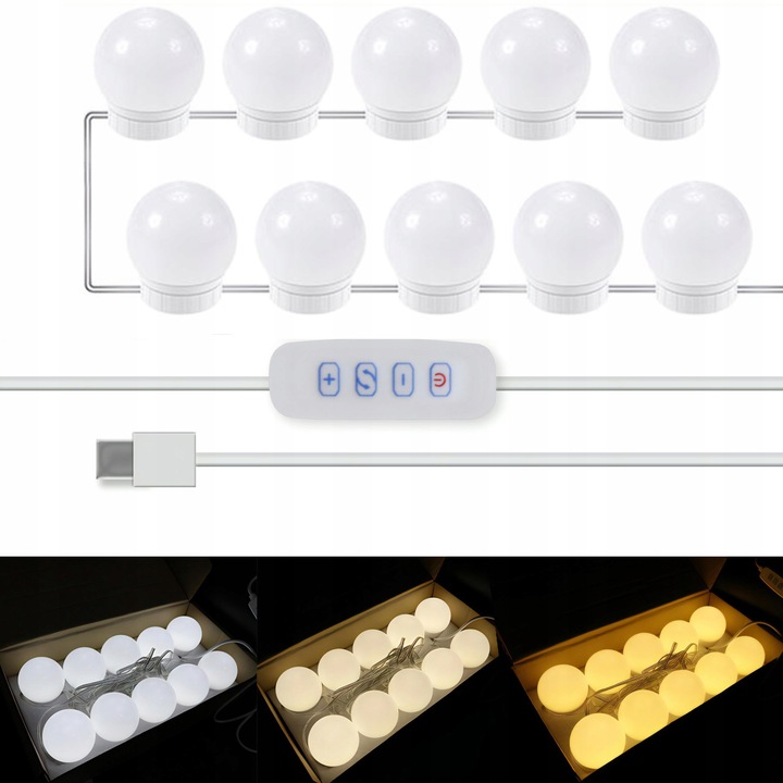 10x ŚWIATEŁKA LAMPKI LED NA LUSTRO TOALETKI 10 Poziomów Jasności 4,5M