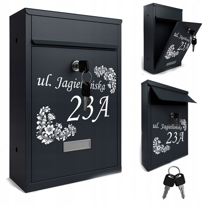 SKRZYNKA NA LISTY Z NUMEREM DOMU Adresem POCZTOWA A4 Czarna WZORY