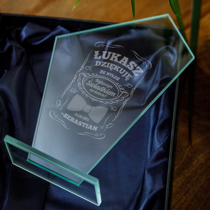 PODZIĘKOWANIA DLA ŚWIADKÓW STATUETKA SZKLANA GRAWER PREZENT DLA ŚWIADKA
