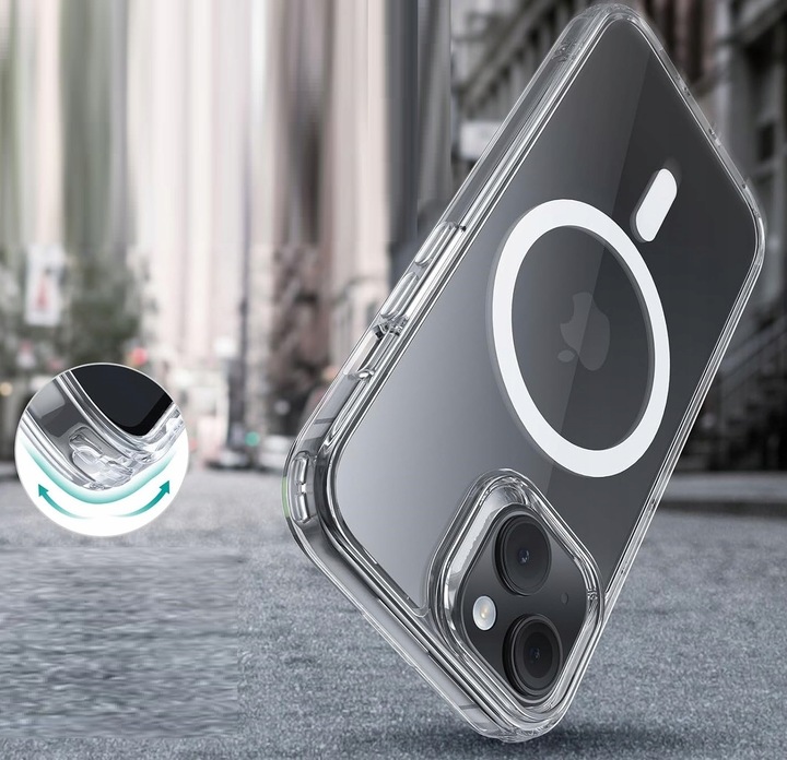Etui Do iPhone 15 +Szkło 9H WZMACNIANE 360° do MAGSAFE CLEAR CASE