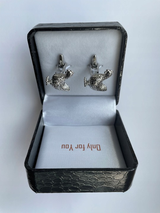 Spinki do mankietów EXC KURA Kurka Nioska Znosząca Złote Jaja w białym Etui