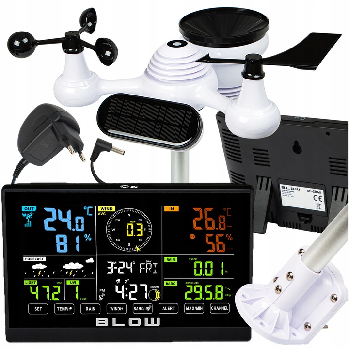 STACJA POGODOWA POGODY BEZPRZEWODOWA METEO TERMOMETR HIGROMETR ZEGAR