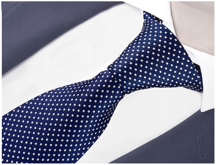 ŻAKARDOWY Krawat Męski w Groszki GRANATOWY RC49