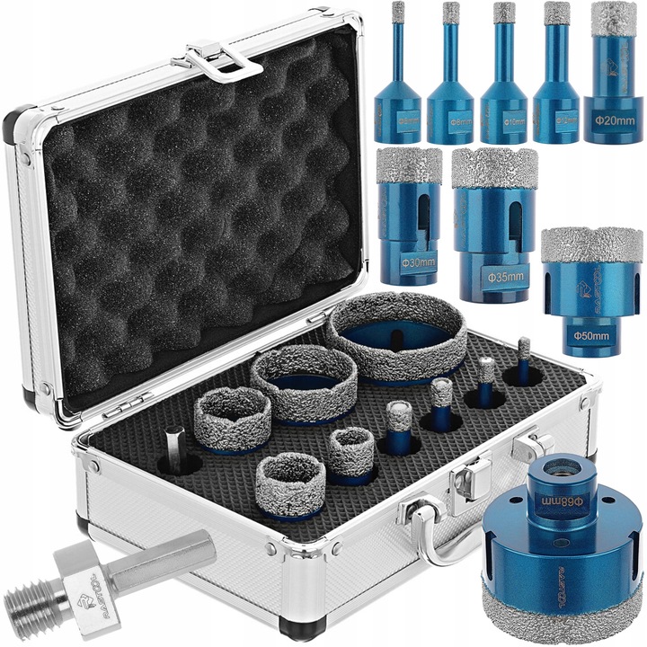 ZESTAW OTWORNIC DIAMENTOWYCH KORONEK DO TWARDEGO GRESU PŁYTEK M14 JAKOŚĆ RS