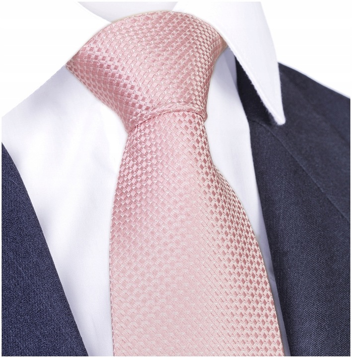 NATURALNY JEDWAB 100% Żakardowy Krawat Męski do garnituru Różowy GREG kj40