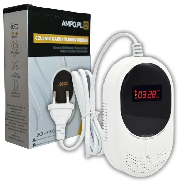 Czujnik Czadu Tlenku Węgla Detektor Gazu Ziemnego Czujka CERTYFIKOWANY LCD