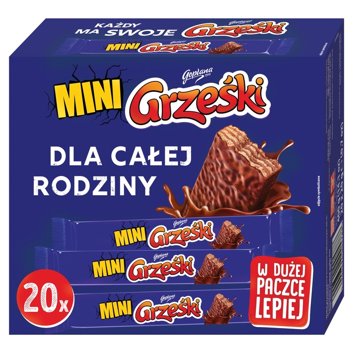 Grześki Mini Batony Batoniki Wafelki w Czekoladzie Czekoladowe 20szt x 20g