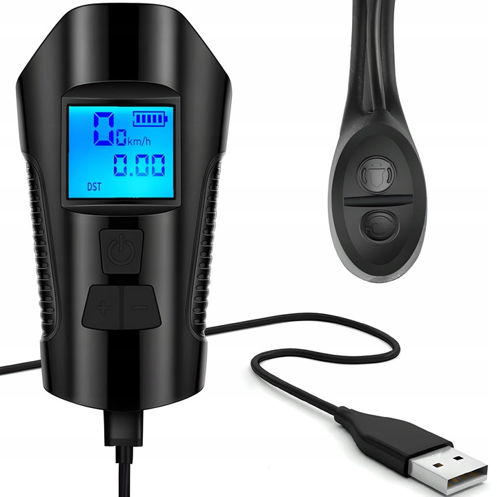 LAMPKA ROWEROWA LED LICZNIK KM PRĘDKOŚCIOMIERZ DZWONEK PRZÓD + TYŁ