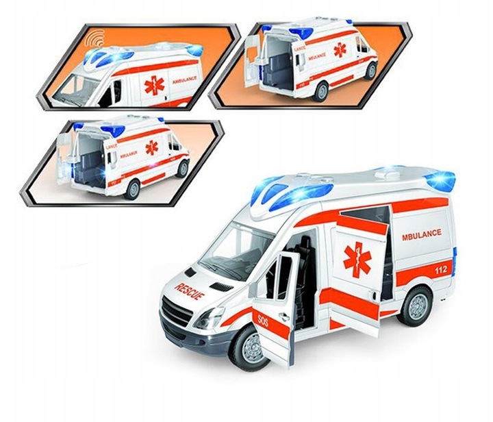 AUTO KARETKA POGOTOWIA AMBULANS ŚWIATŁO NOSZE OTWIERANE DRZWI GUMOWE KOŁA