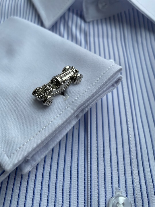 Spinki do mankietów EXC Bolid Wyścigówka Formuła 1 Gokart Srebrna Strzała