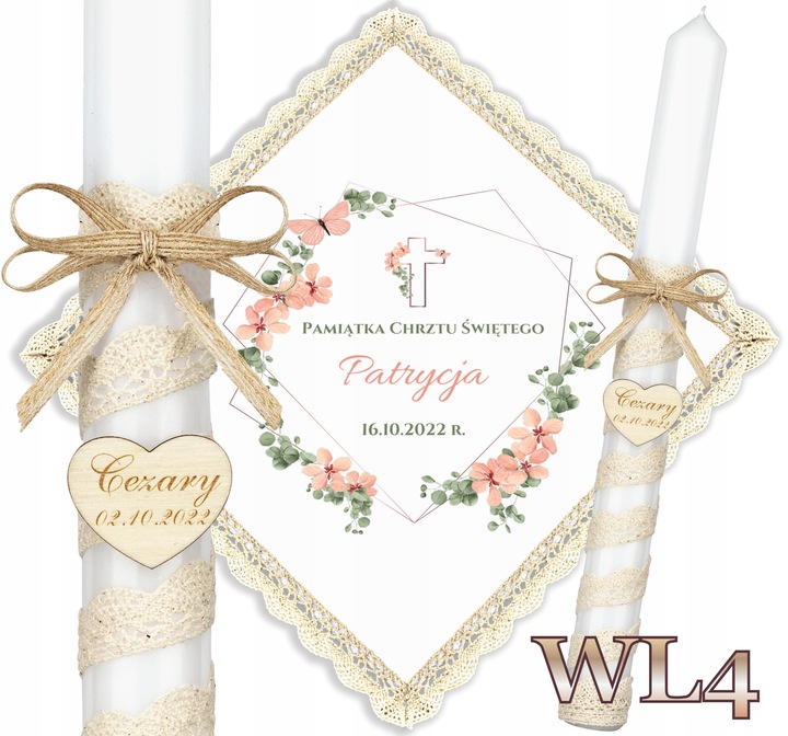 Szatka i świeca do chrztu BOHO Chrzest pudełko grawer serce EKO Topaz WL