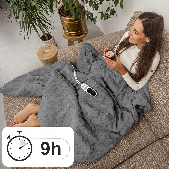 DUŻY GRUBY koc elektryczny POLAROWY mata grzewcza PILOT LCD 160 WAT +Timer