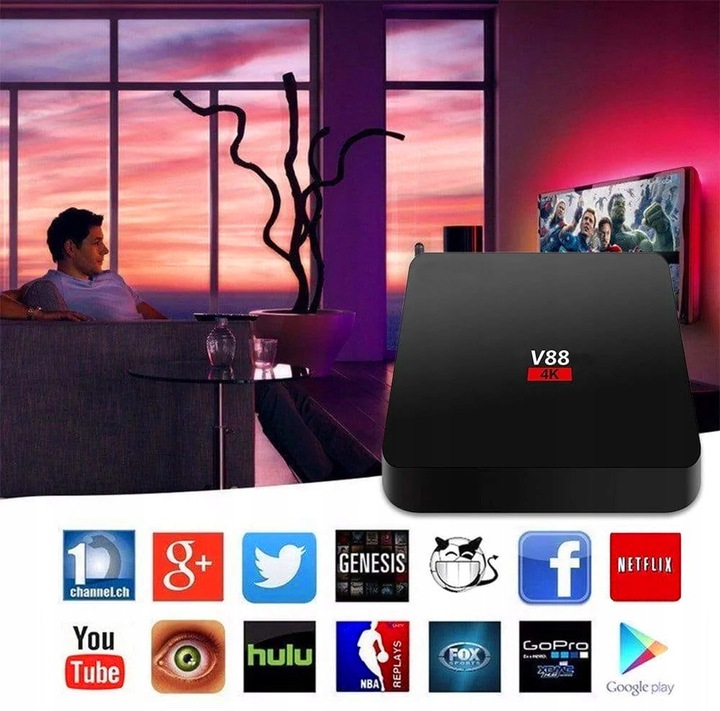 ODTWARZACZ MULTIMEDIALNY SMART TV BOX SCISHION ANDROID 10.1 V88 PRZYSTAWKA