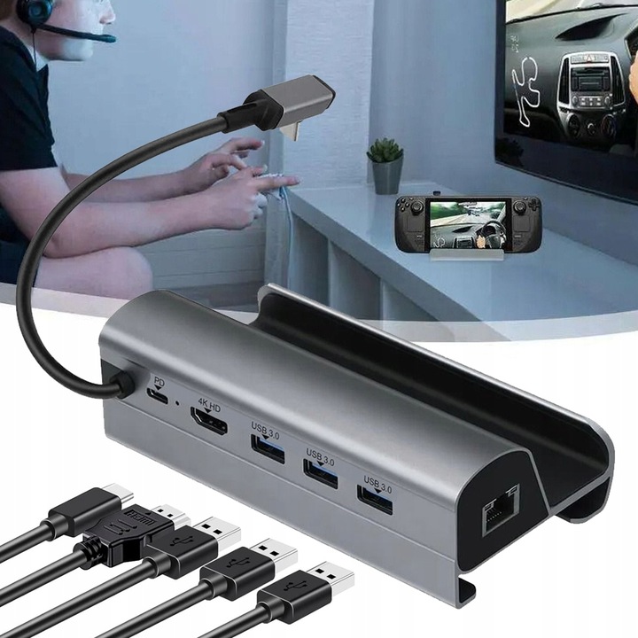 WIELOFUNKCYJNA STACJA DOKUJĄCA + 3*PORTY USB A 3.0 + PORT TYPE-C