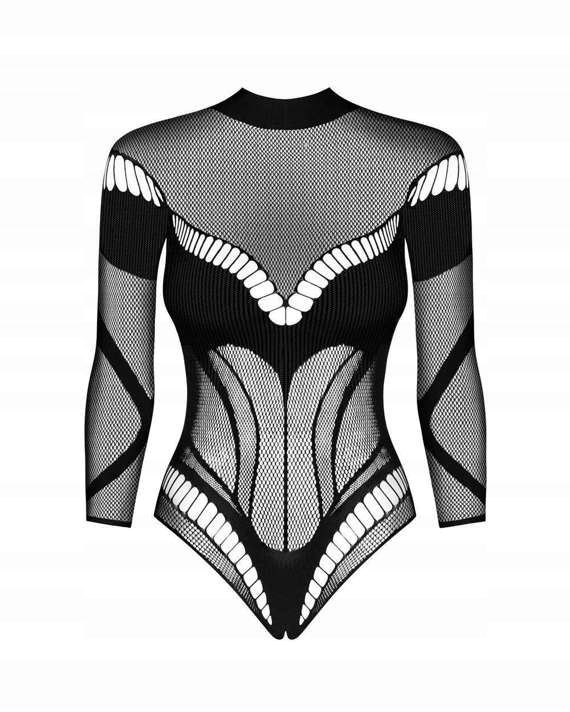 Modne Kobiece Dopasowane Body Z Otwartym Krokiem Obsessive B135 S/L Czerń