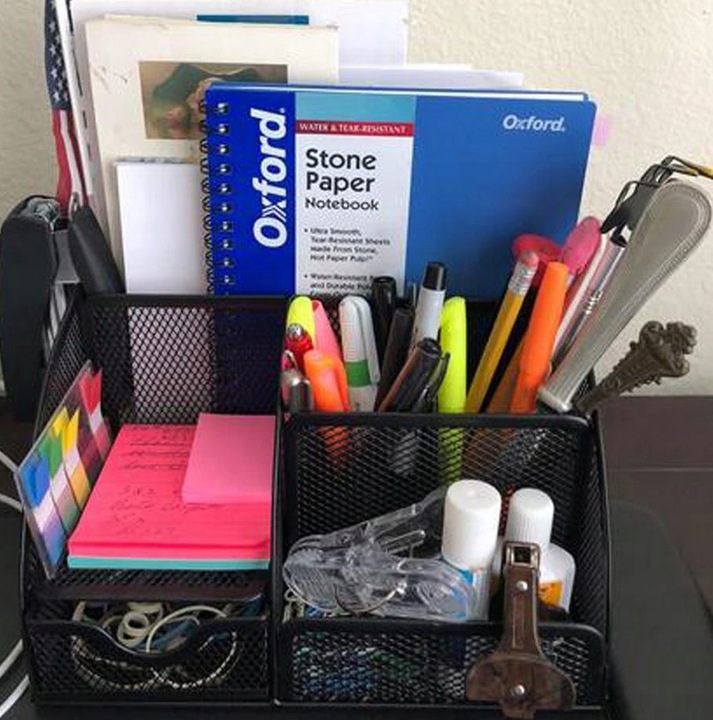 Organizer na Biurko Przybornik na Kredki Pojemnik Szufladka Metalowy Czarny