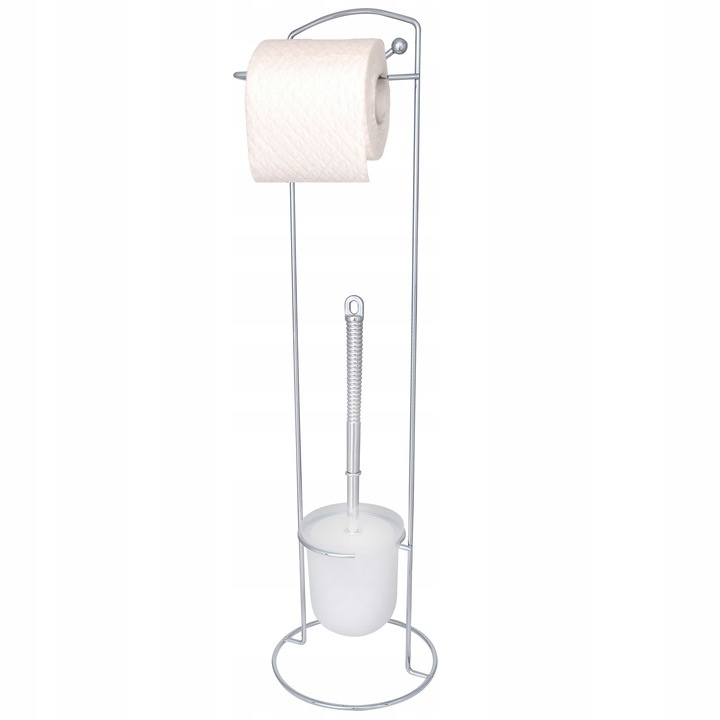 Stojak z uchwytem na papier toaletowy i szczotka do WC chrom srebrny