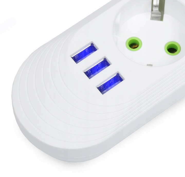 LISTWA ZASILAJĄCA ANTYPRZEPIĘCIOWA 4 GNIAZDA + 3XUSB PRZEDŁUŻACZ 3M