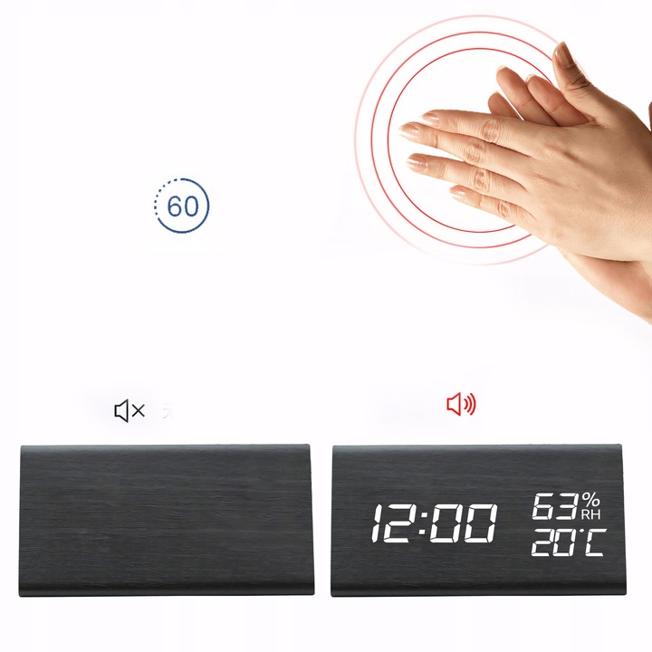 BUDZIK ZEGAR ELEKTRONICZNY TERMOMETR ALARM CYFROWY ZEGAREK STOJĄCY