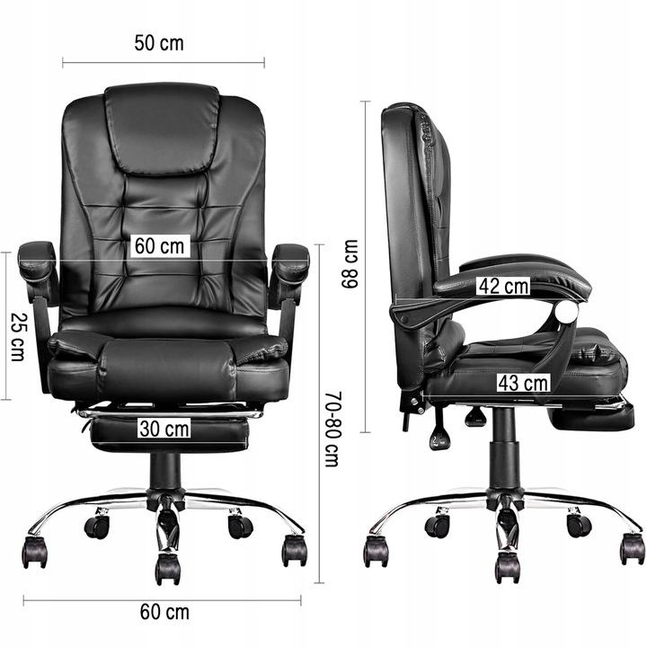 FOTEL BIUROWY OBROTOWY SKÓRZANY ERGONOMICZNY LC08 z MASAŻEM i