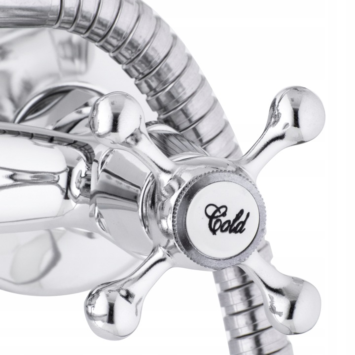 Bateria wannowa z prysznicem ścienna retro dwuuchwytowa kran do wanny