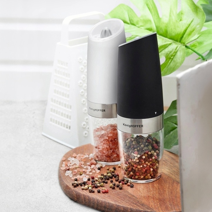 Zestaw 2x MŁYNEK ELEKTRYCZNY PIEPRZU i SOLI biały i czarny Konighoffer Luca