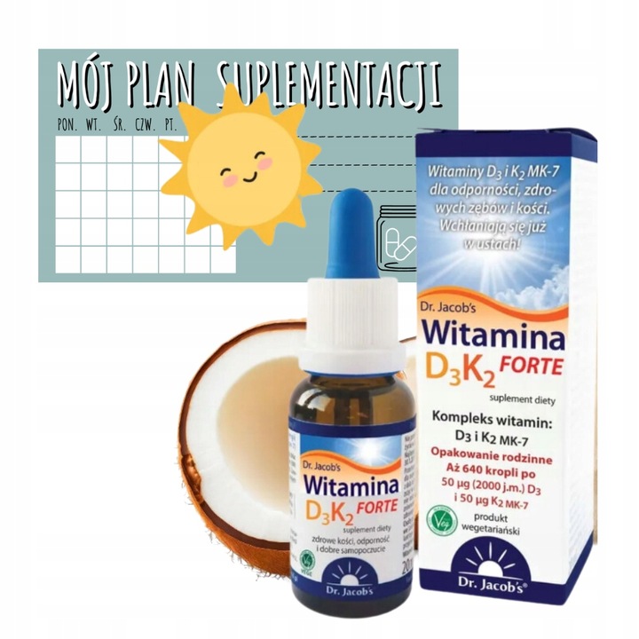 Witamina D3K2 Forte 20ml 2000 j.m. Dr. Jacob's + GRATIS Naklejka z planem!