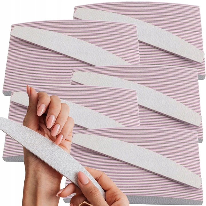 PILNIK DO PAZNOKCI 180/240ŁÓDKA PÓŁKSIĘŻYC ZEBRA ZESTAW 100 SZT DWUSTRONNY