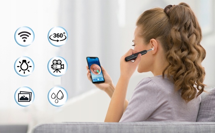 SMART OTOSKOP KAMERA CZYSZCZENIE USZU WOSK WIFI HD APLIKACJA ENDOSKOP