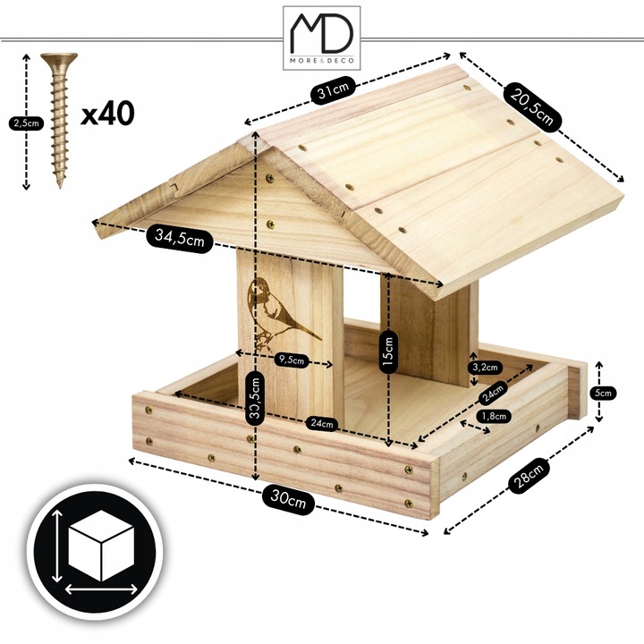 Karmnik dla ptaków domek budka DIY eko drewno ogrodowy solidny na zimę