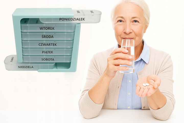 Pojemnik na leki kasetka plastikowa na tabletki 7 dni 4 pory dnia