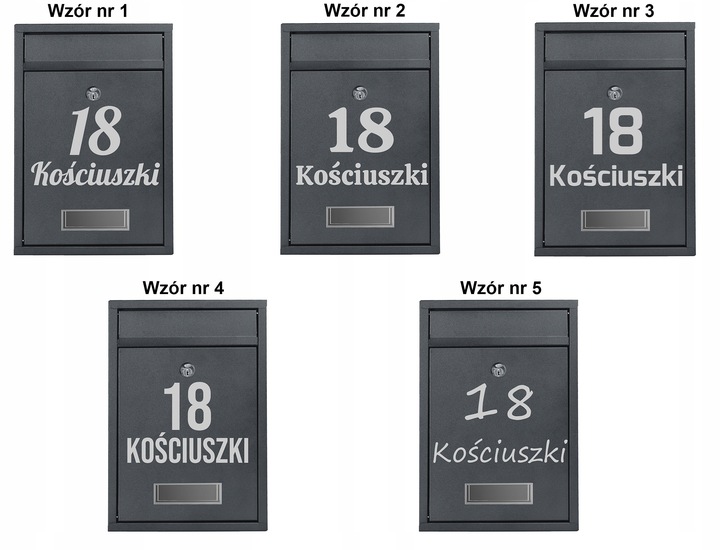 SKRZYNKA POCZTOWA NA LISTY POCZTĘ Z NUMEREM DOMU NAZWĄ ULICY NAPIS