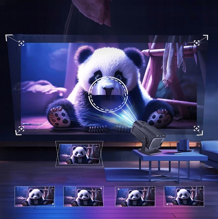 PROJEKTOR RZUTNIK ANDROID TV WIFI FULL HD PRZENOŚNY SMART GŁOŚNIK OBROTOWY