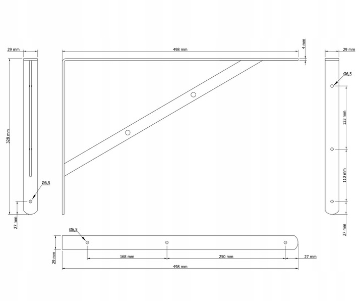Mocny, czarny wspornik półki 50 cm, podpórka, kątownik do półki