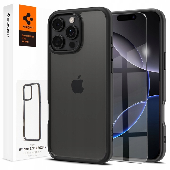Etui + Szkło do iPhone 16 Pro, Spigen Ultra Hybrid, mocne, case, cover