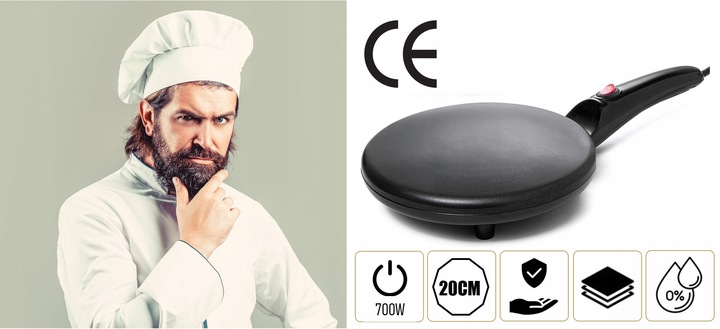 NALEŚNIKARKA ELEKTRYCZNA PATELNIA ELEKTRYCZNA CZARNA 20CM 700W