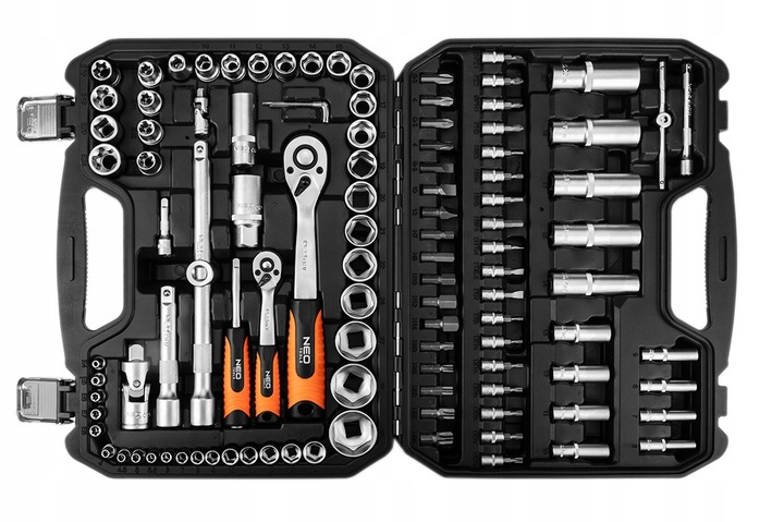 NEO TOOLS Zestaw Kluczy Nasadowych 108 el. 1/2" 1/4" Walizka Stal CrV