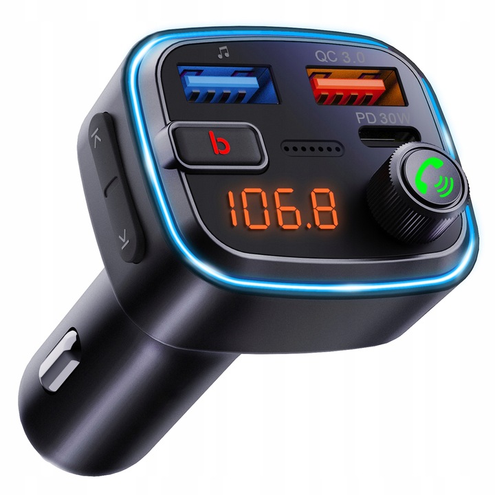 TRANSMITER FM BLUETOOTH 5.3 QC 3.0 PD30W MOCNY BASS ŁADOWARKA MIKROFON