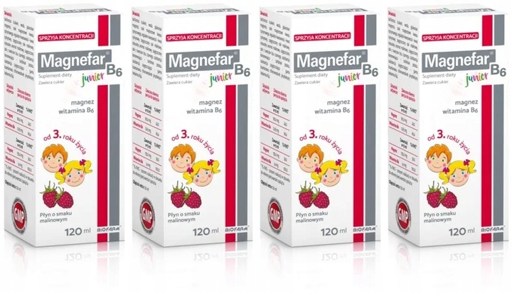 Magnefar B6 Junior Magnez Witamina B6 120 ml płyn o smaku malinowym