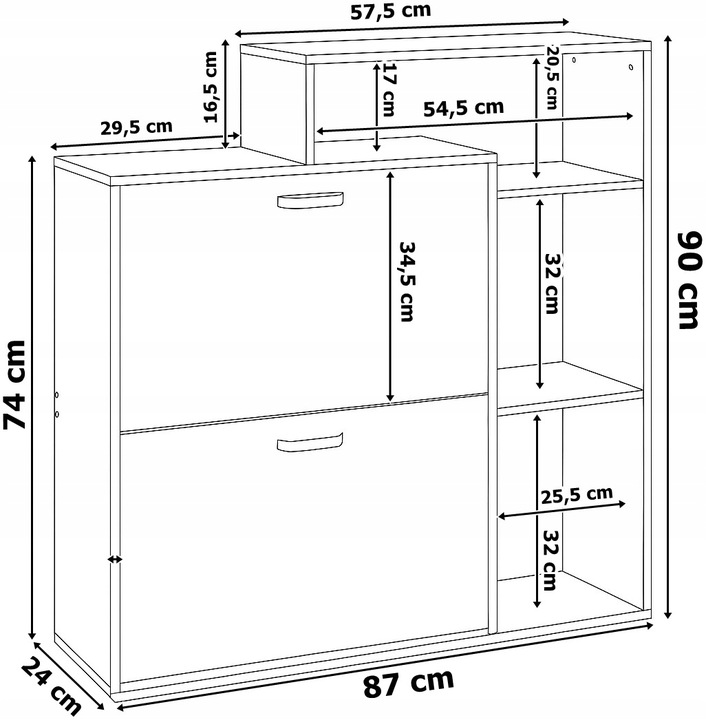 SZAFKA NA BUTY OBUWIE WĄSKA BIAŁA DĄB SONOMA Z REGAŁEM PÓŁKI DO
