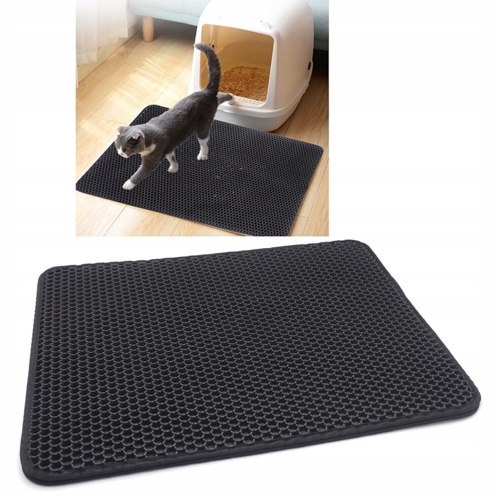 MATA WYCIERACZKA POD KUWETĘ DLA KOTA NA ŻWIREK XXL PODKŁADKA CZARNA 60x45